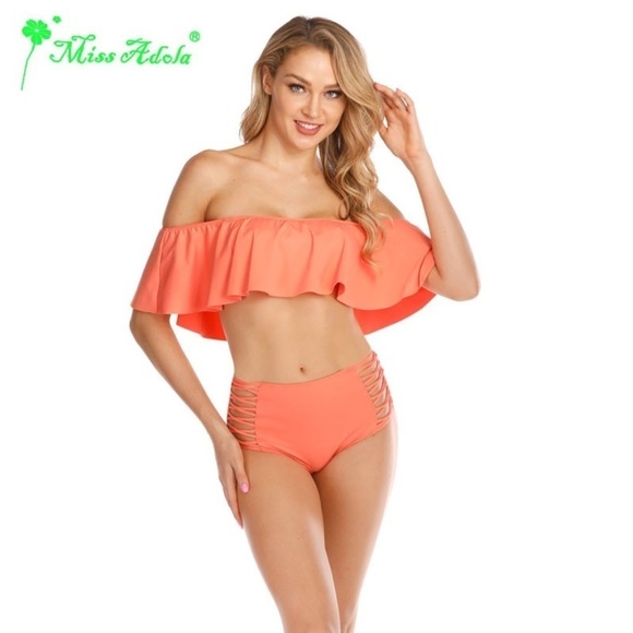 Miss Adola NWT flounce off the shoulder high waisted bikini size 10 - Picture 1 of 7